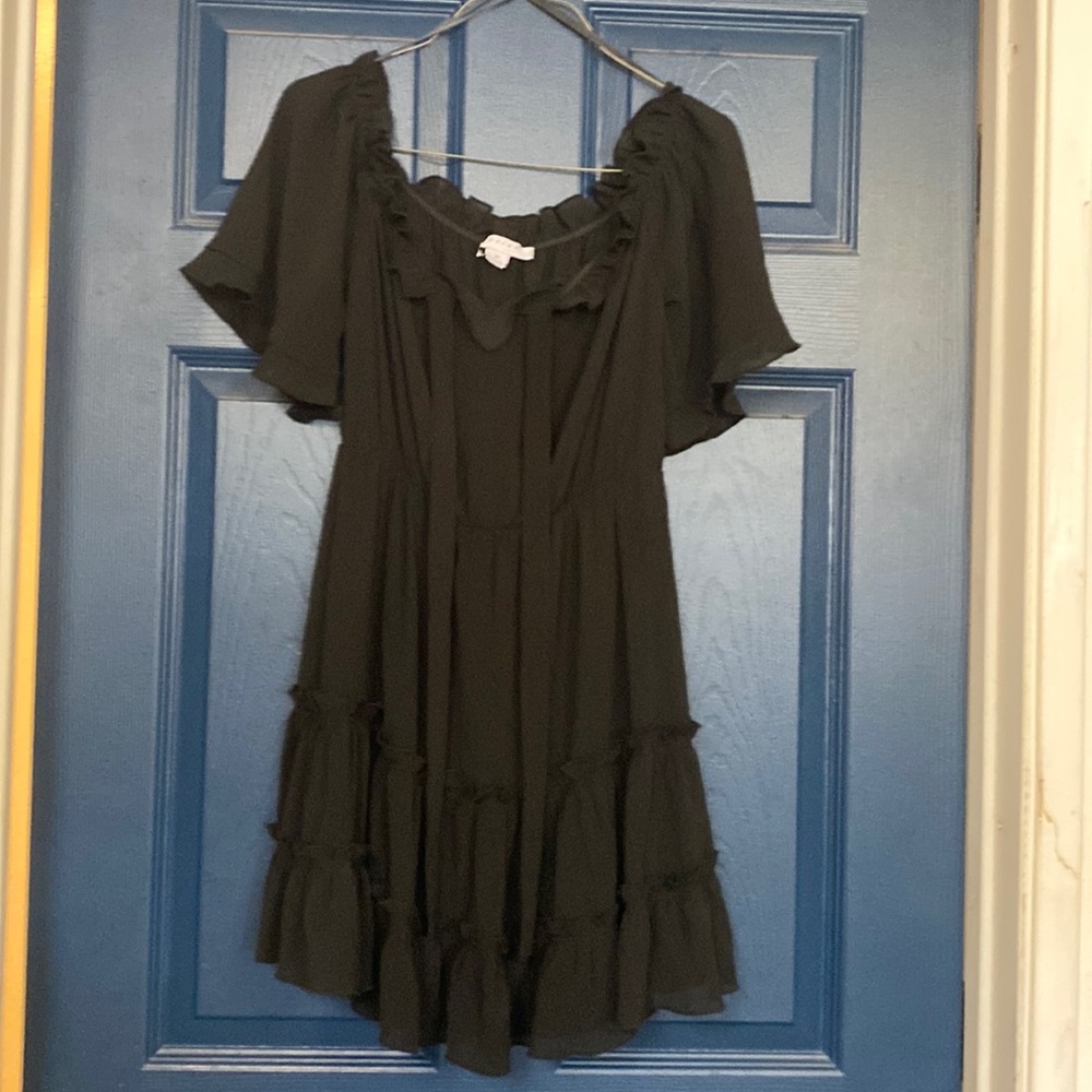 FAVLUX Black Ruffled Short Sleeve Mini Dress